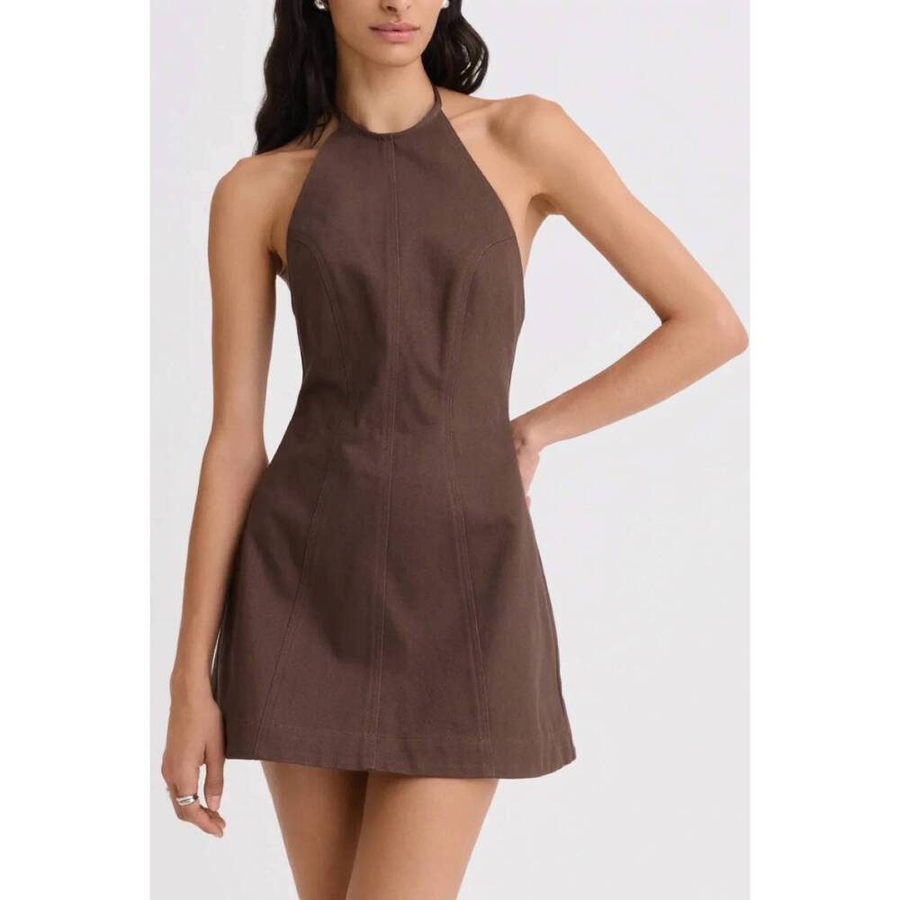 NEW MATTHEW BRUCH tie halter mini dress in chocolate brown